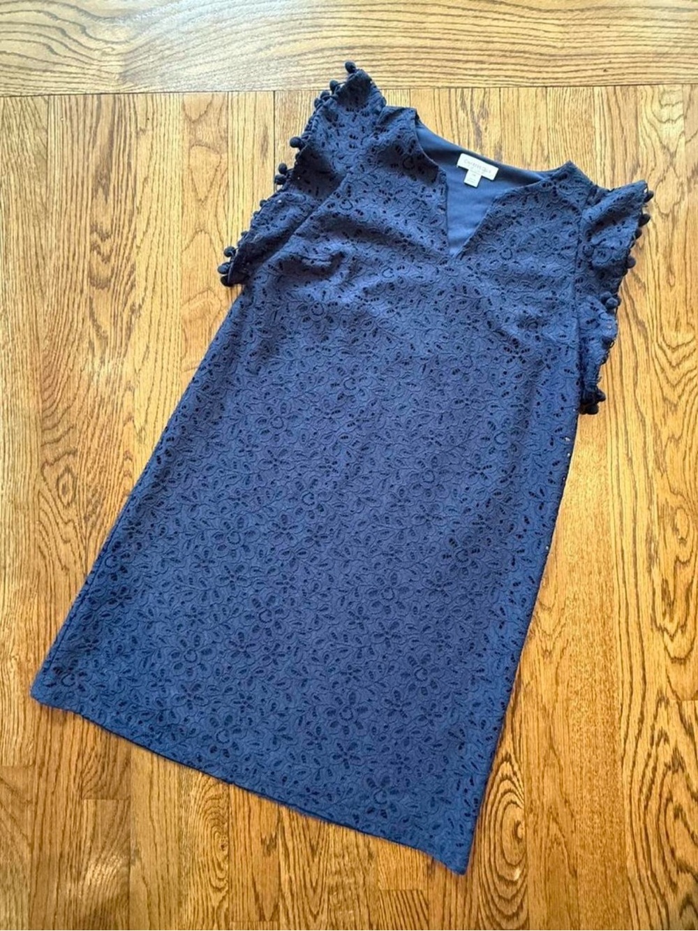 Charter Club Navy Eyelet Shift Dress with Pom-Trim Sleeves